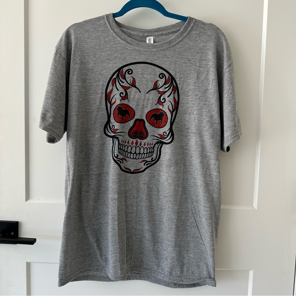 Jerzees Day of the Dead Artistic Skull-Dog Graphic T-Shirt Size L